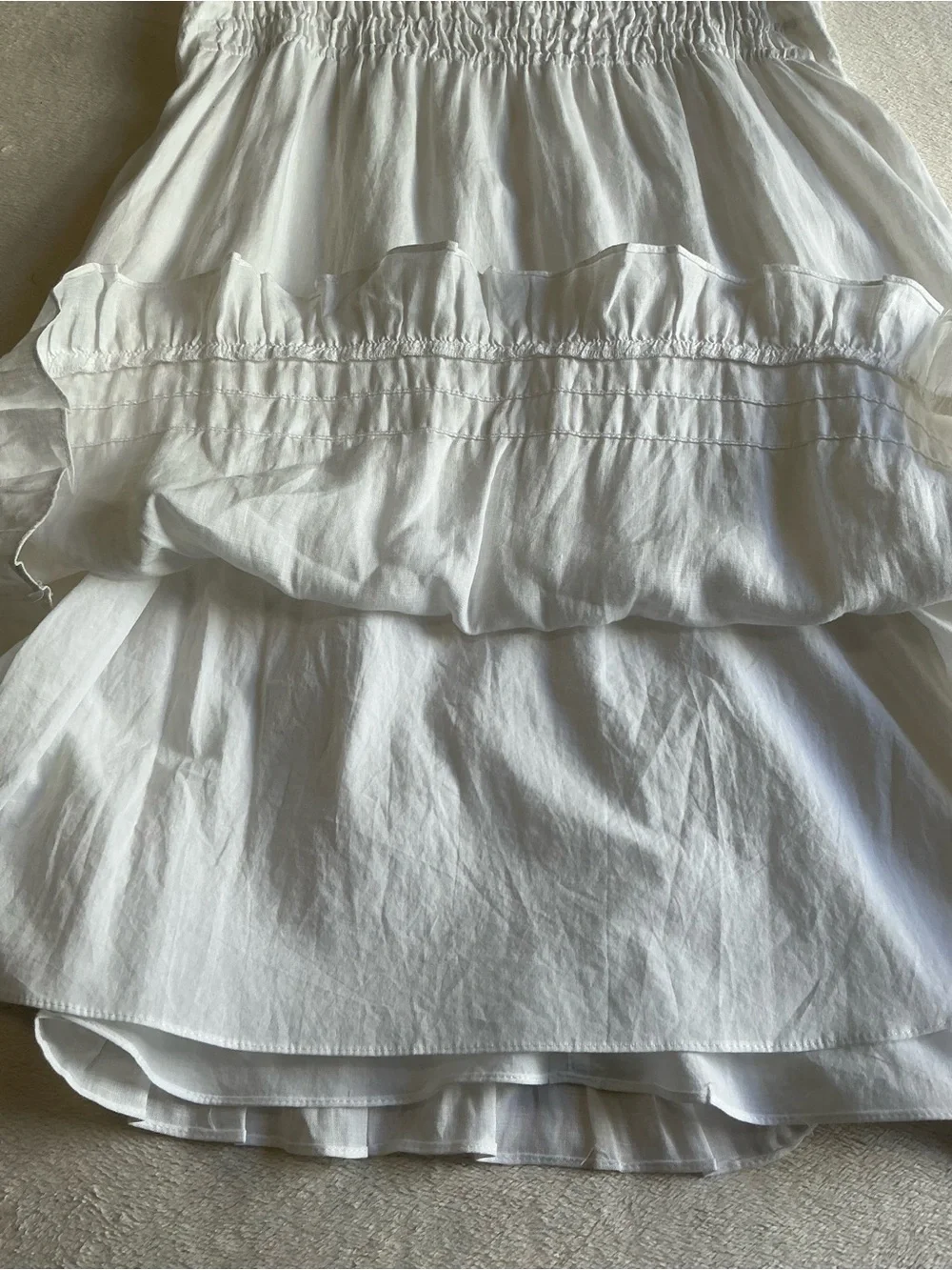 Quince White 100% Linen Smocked Tiered Midi Dress L Cottagecore Summer Boho - Picture 9 of 15